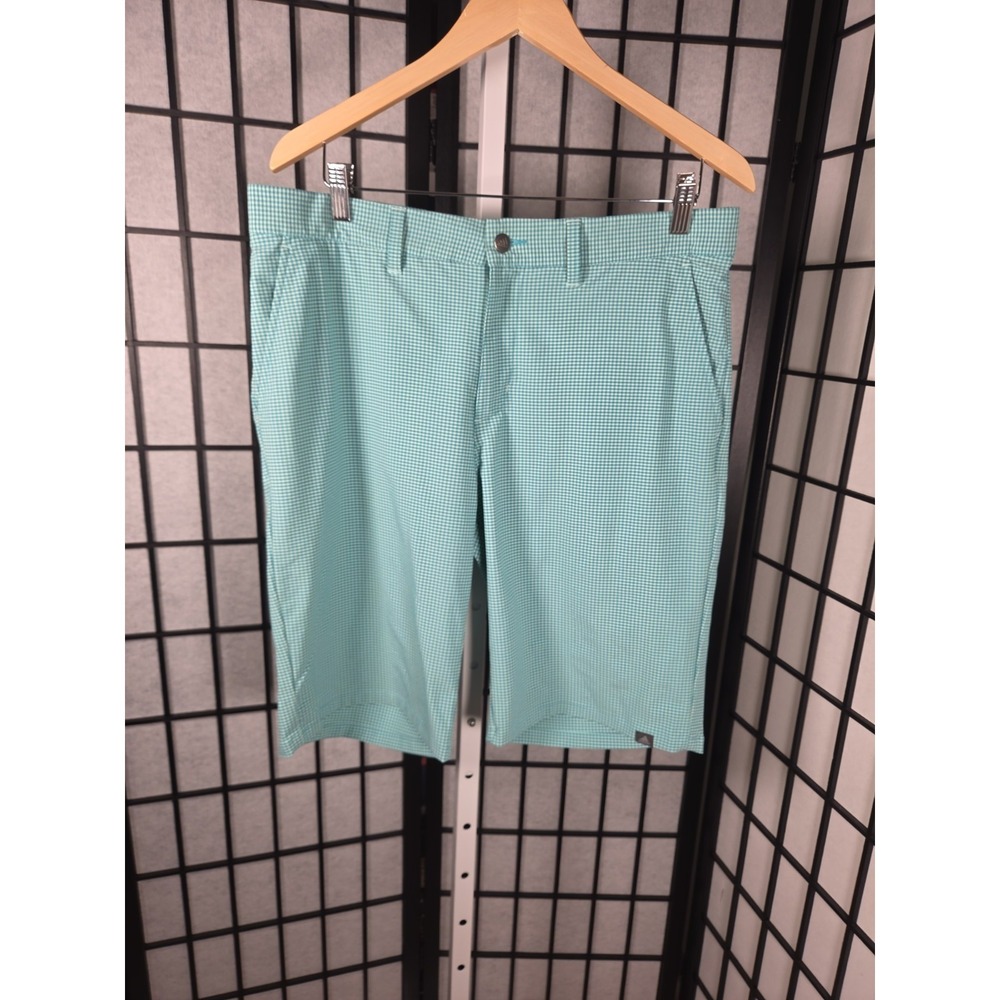 ADIDAS 365 Stretch Golf Waistband GINGHAM SHORT 11" Teal Green Check sz 34